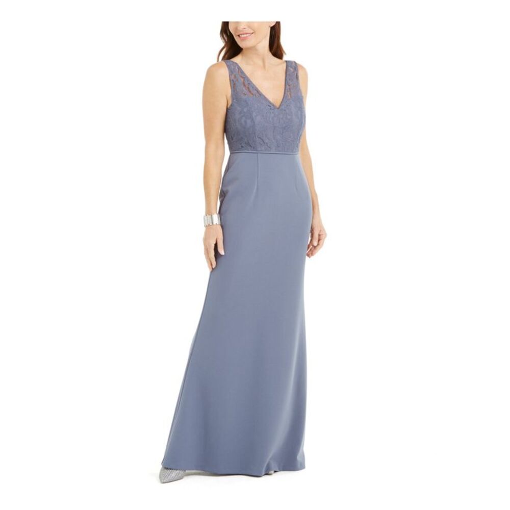 ADRIANNA PAPELL Womens Illusion Gown Sleeveless V Neck Full-Length Formal Dress